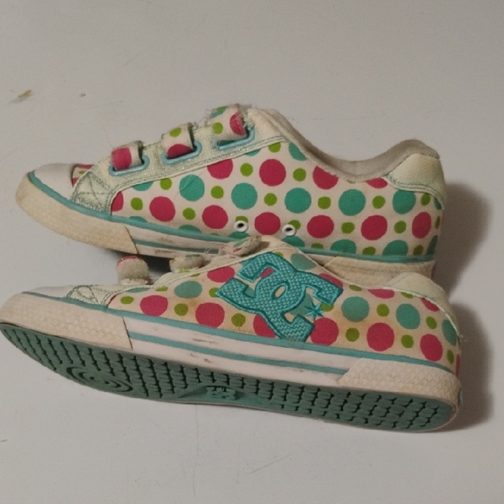 DC  Sneakers - Cream, Green, and Pink Polka Dots